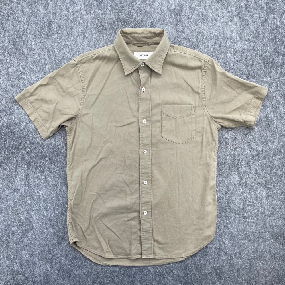 Buck Mason Shirt Mens Small Gray Draped Twill Short Sleeve Button Up